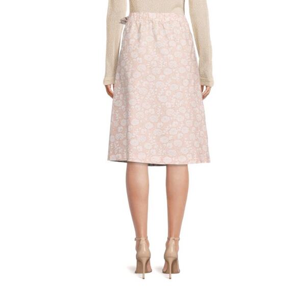 Saks Fifth Avenue Skirt Womens Size L Floral Print A-Line Linen Blend Neutral - Picture 2 of 9